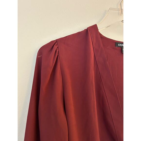 Express Maroon Surplice Tie Front Wrap Blouse Size Small - Picture 7 of 7
